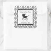  Damask Baby Carriage Baby shower Vierkante Sticker (Tas)