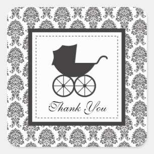  Damask Baby Carriage Baby shower Vierkante Sticker