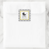  Damask Baby Carriage Baby shower Vierkante Sticker (Tas)