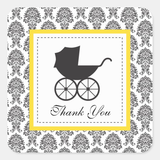  Damask Baby Carriage Baby shower Vierkante Sticker (Voorkant)