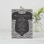 Damask Baby shower Invitation - Black Kaart (Staand voorkant)
