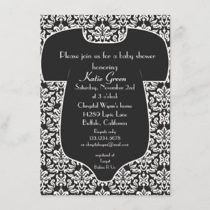 Damask Baby shower Invitation - Black Kaart
