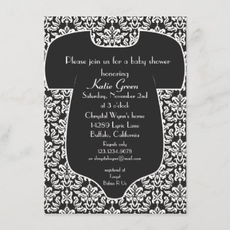 Damask Baby shower Invitation - Black Kaart