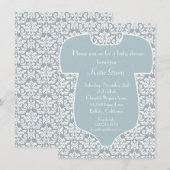 Damask Baby shower Invitation - Blue Kaart (Voorkant / Achterkant)