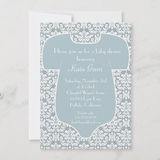 Damask Baby shower Invitation - Blue Kaart (Voorkant)