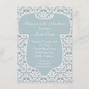 Damask Baby shower Invitation - Blue Kaart