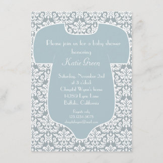 Damask Baby shower Invitation - Blue Kaart