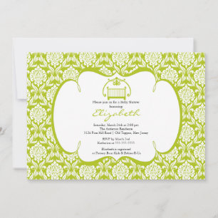 Damask Baby shower Invitation Green Wieg Girl Boy Kaart