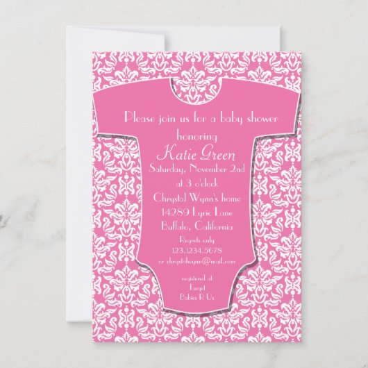 Damask Baby shower Invitation Kaart (Voorkant)