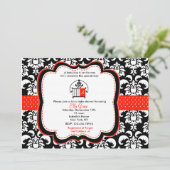 Damask Baby Shower Invitation Monograme Kaart (Staand voorkant)