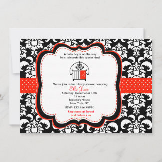 Damask Baby Shower Invitation Monograme Kaart