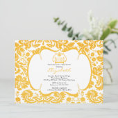Damask Baby shower Invitation Oranje Wieg Girl Kaart (Staand voorkant)