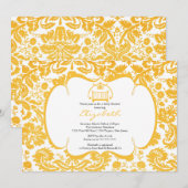 Damask Baby shower Invitation Oranje Wieg Girl Kaart (Voorkant / Achterkant)