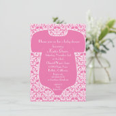 Damask Baby shower Invitation - Roze Kaart (Staand voorkant)