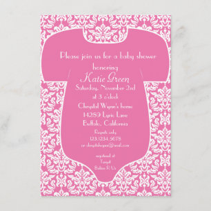 Damask Baby shower Invitation - Roze Kaart