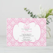 Damask Baby shower Invitation roze Wieg Girl Kaart (Staand voorkant)