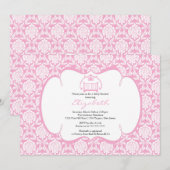 Damask Baby shower Invitation roze Wieg Girl Kaart (Voorkant / Achterkant)