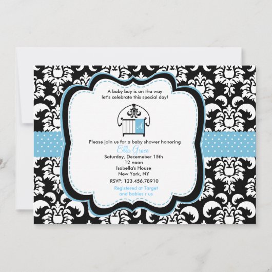 Damask Baby Shower-uitnodigingen Kaart (Voorkant)