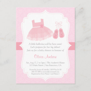Damask Ballerina Girl Baby Shower Invitations Kaart