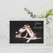 Damask Ballet Shoes Dance Overweging Invitation Kaart (Staand voorkant)