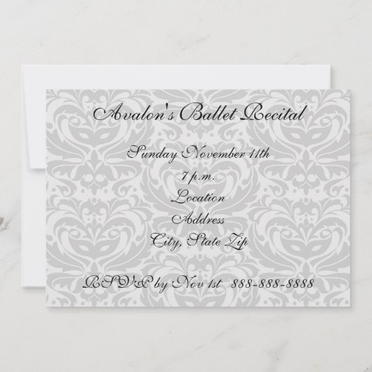 Damask Ballet Shoes Dance Overweging Invitation Kaart (Achterkant)