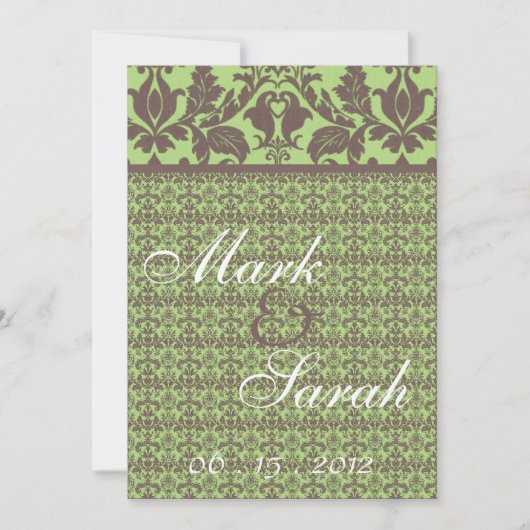 Damask Banner Sage Green Invitation Kaart (Voorkant)