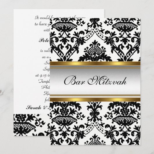 Damask Bar Mitzvah Uitnodiging (Voorkant / Achterkant)