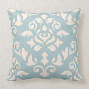 Damask Baroque Design Cream op Blue Kussen