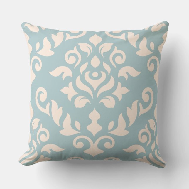 Damask Baroque Design Cream op Blue Kussen (Voorkant)