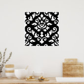 Damask Baroque Design White op Black Poster (Keuken)