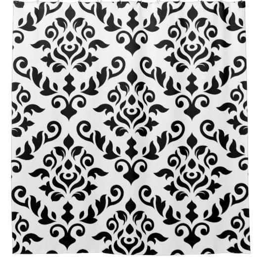 Damask Baroque Large Pattern Black op White Douchegordijn (Voorkant)
