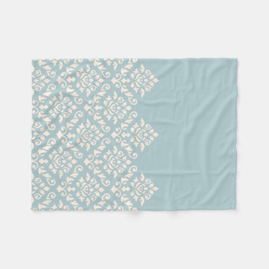 Damask Baroque Part Pattern Cream on Blue Fleece Deken (Voorkant (Horizontaal))