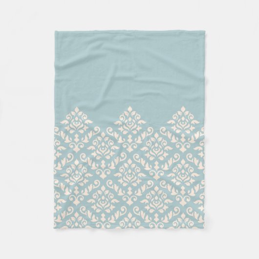 Damask Baroque Part Pattern Cream on Blue Fleece Deken (Voorkant)