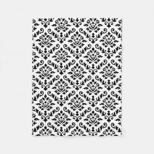 Damask Baroque Pattern Black op White Fleece Deken