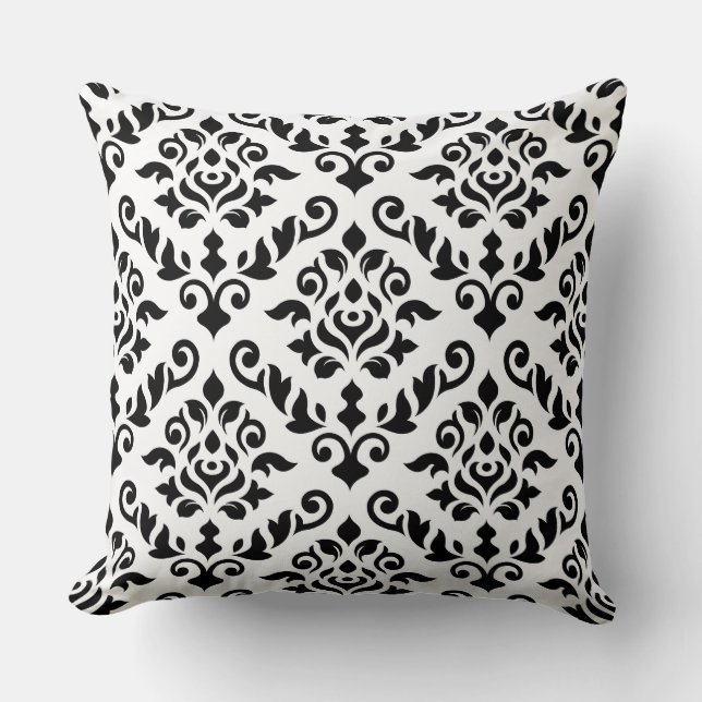 Damask Baroque Pattern Black op White Kussen (Voorkant)