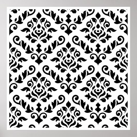 Damask Baroque Pattern Black op White Poster (Voorkant)
