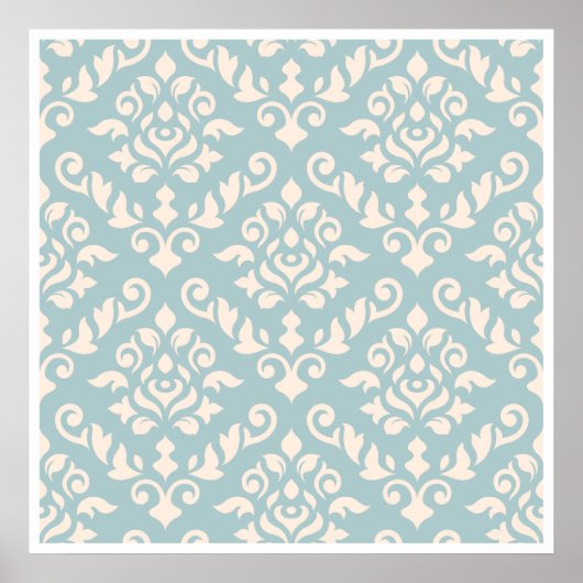 Damask Baroque Pattern Cream on Blue Poster (Voorkant)
