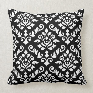 Damask Baroque Pattern White op Black Kussen