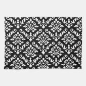 Damask Baroque Pattern White op Black Theedoek (Horizontaal)