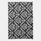 Damask Baroque Pattern White op Black Theedoek (Verticaal)
