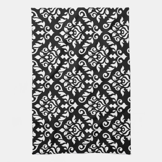 Damask Baroque Pattern White op Black Theedoek (Verticaal)