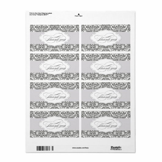 damask bedankje etiket (Full Sheet)