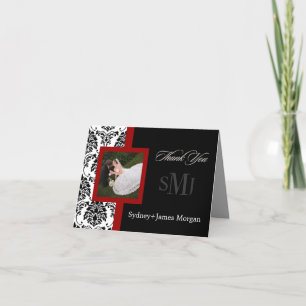 Damask bedankt kaarten, trouwfoto's+monogram
