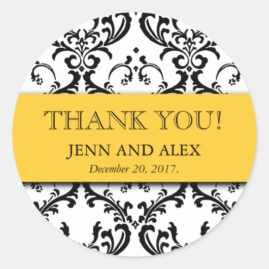 Damask Bedankt voor je bruiloft. Ronde Sticker (Voorkant)