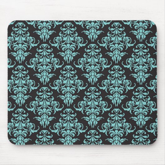 Damask  behangpapier blauw gaffelkiekje muismat (Voorkant)
