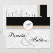 Damask Beige Monogram Wedding Invitation Kaart (Voorkant / Achterkant)