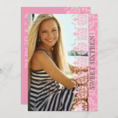 Damask bekijk foto-uitnodiging kaart (Voorkant / Achterkant)