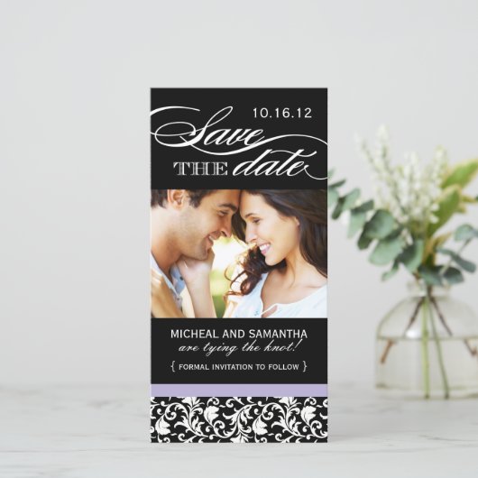 Damask Bewaar de datumfotokaarten Save The Date (Staand voorkant)