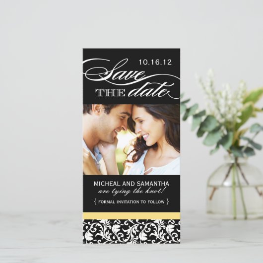 Damask Bewaar de datumfotokaarten Save The Date (Staand voorkant)