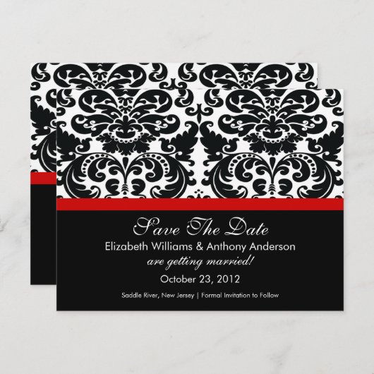 Damask bewaart de datum aankondiging rood (Voorkant / Achterkant)